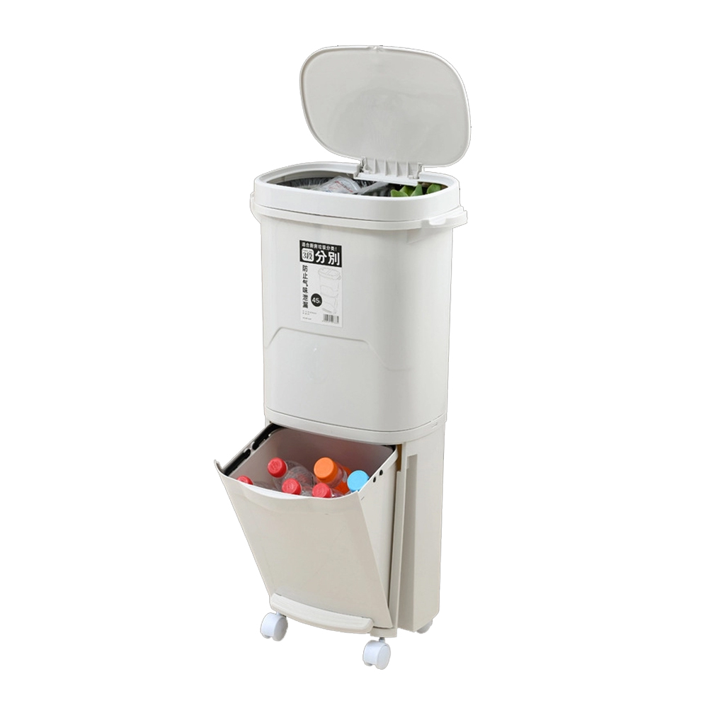 White plastic dry and wet sorting trash can kitchen waste recycling bins