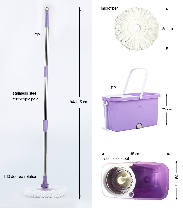 Household rotary mop with barrel automatic dehydration free hand wash dry mop mop support lazy mopping artifact