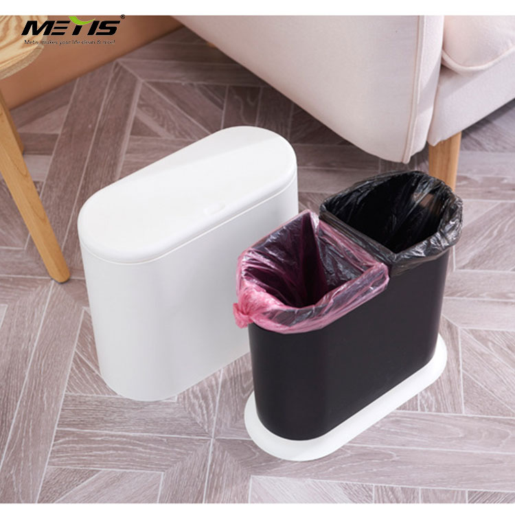 10 Liter Slim Plastic Trash Can with Lid,2.4 Gallon Double Barrel Waste Basket,Rectangular Garbage Container Bin for Bathroom Metis A5004