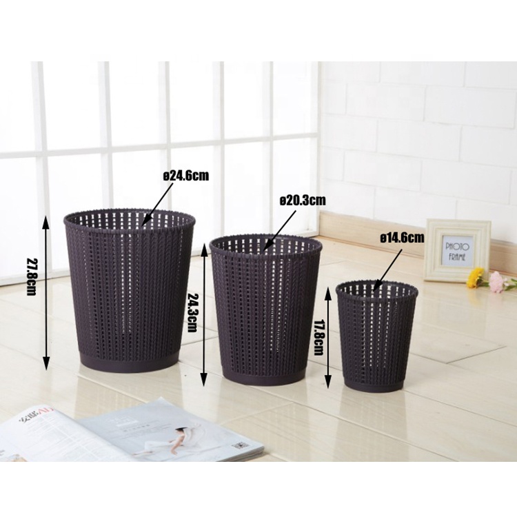 china gold supplier A8002-2 Rattan hollow plastic round indoor office trash cans