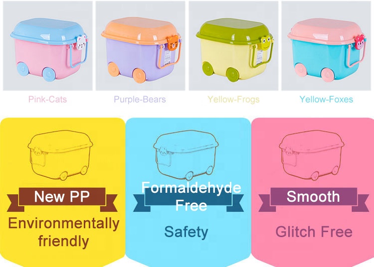 2020 new design Home cartoon safe storage box with wheel for children BPA free