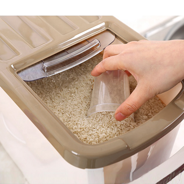 METIS Hot sale Large Capacity kitchen rice grain storage box measuring plastic rice bin