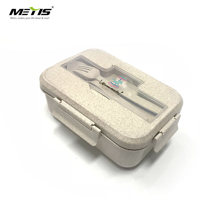 wheat straw material beton lunch box the lid with spoon and fork