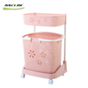 Gold Supplier Kitchen/Bathroom Plastic Three-tier Combined Laundry Basket with Wheels A7028