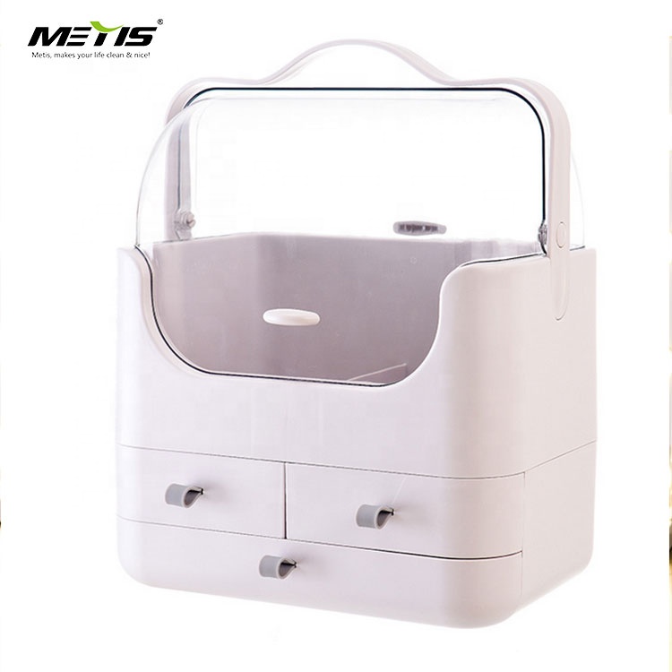 Unique design dust protection cover cosmetic storage box with drawers