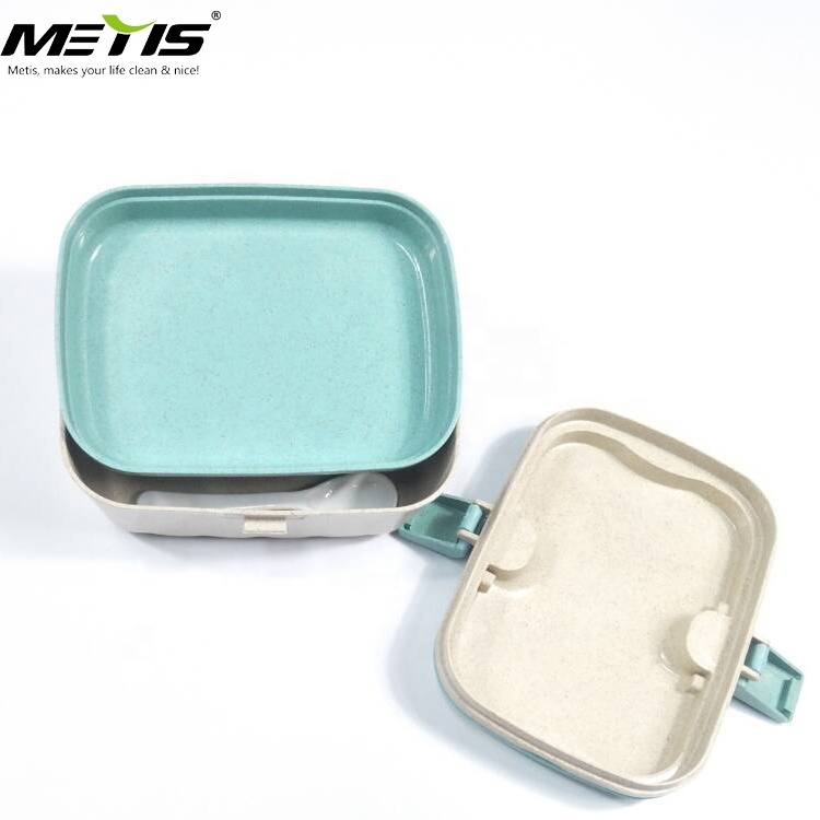 Natural Wheat Straw Lunch Bento Box 3-Compartment with Reusable Cutlery