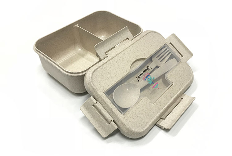 wheat straw material beton lunch box the lid with spoon and fork