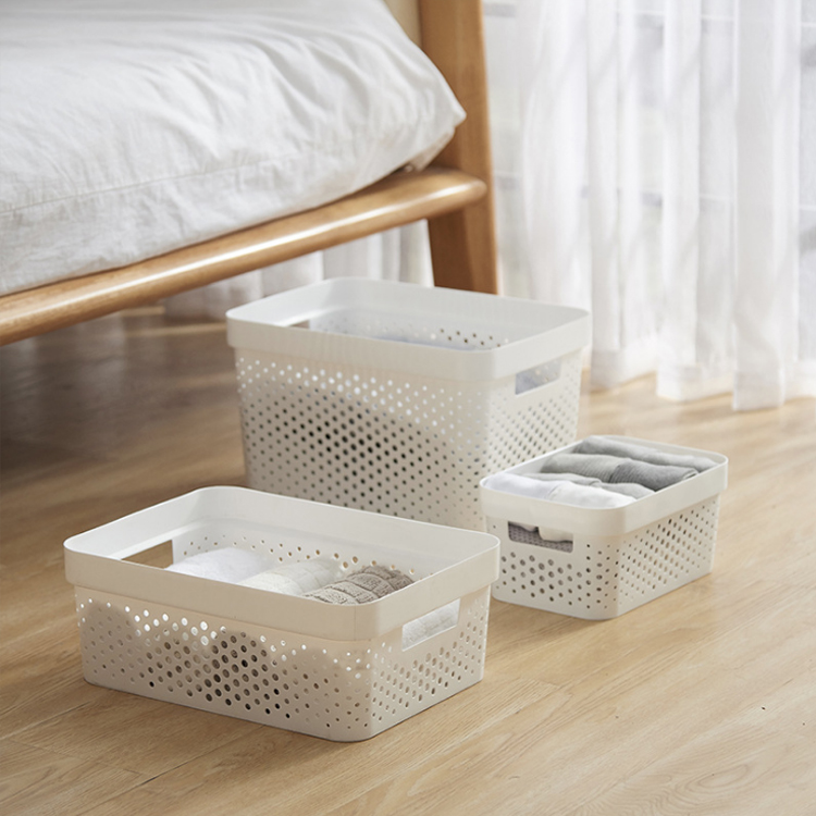 Home living wardrobe organizer plastic storage basket white