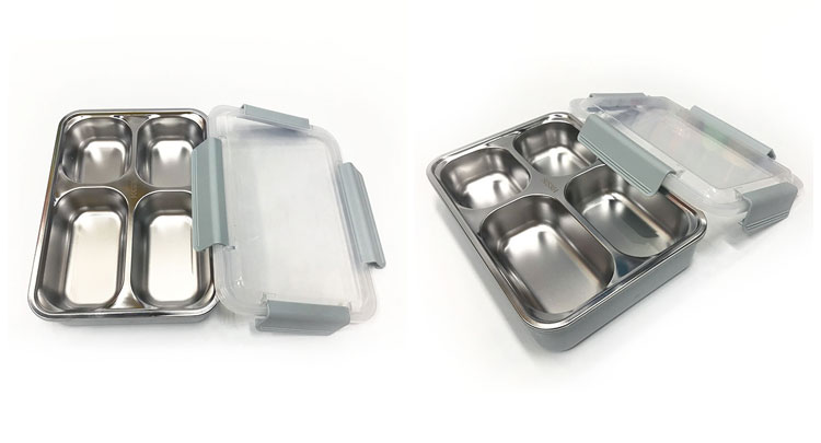 Leakproof separation 4 grids stainless steel lunch box with seal ring