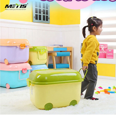 Cute colorful kids toy car storage bins stackable plastic storage box for toys with lid and wheels