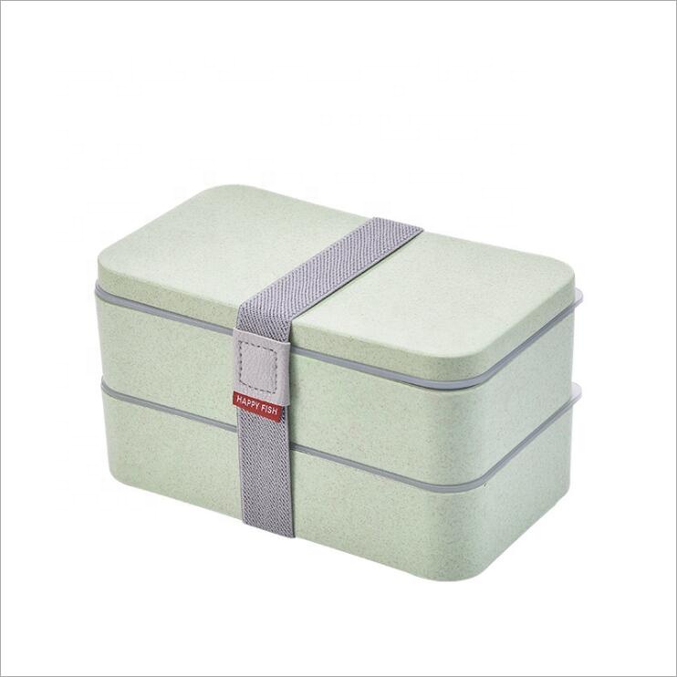 Metis New Design Japan Style Double Layers Microwavable Wheat Straw Lunch Box For Picnic