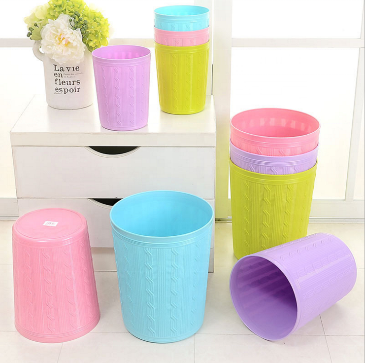 Plastic rattan woven non-slip solid color simple trash bin plastic paper basket