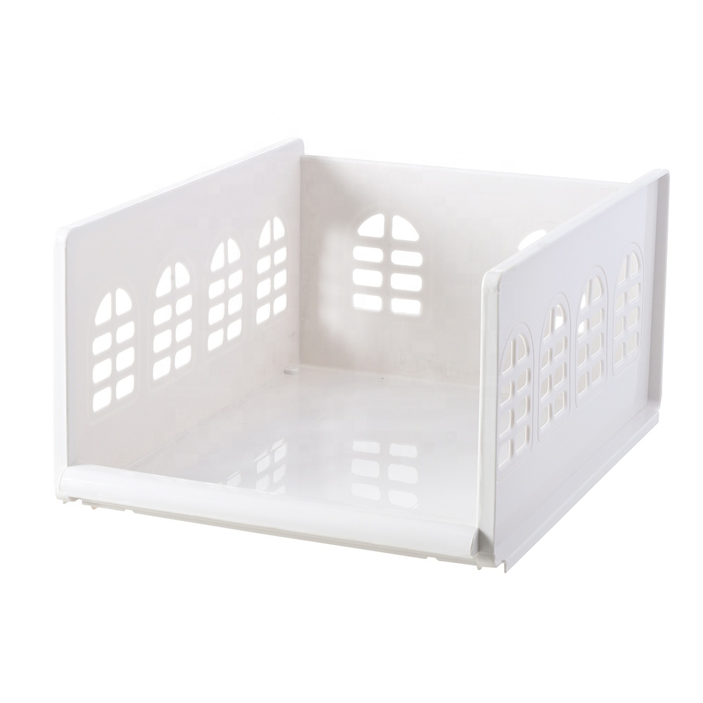 High quality durable easy use stackable plastic drawer type storage box with slide rail