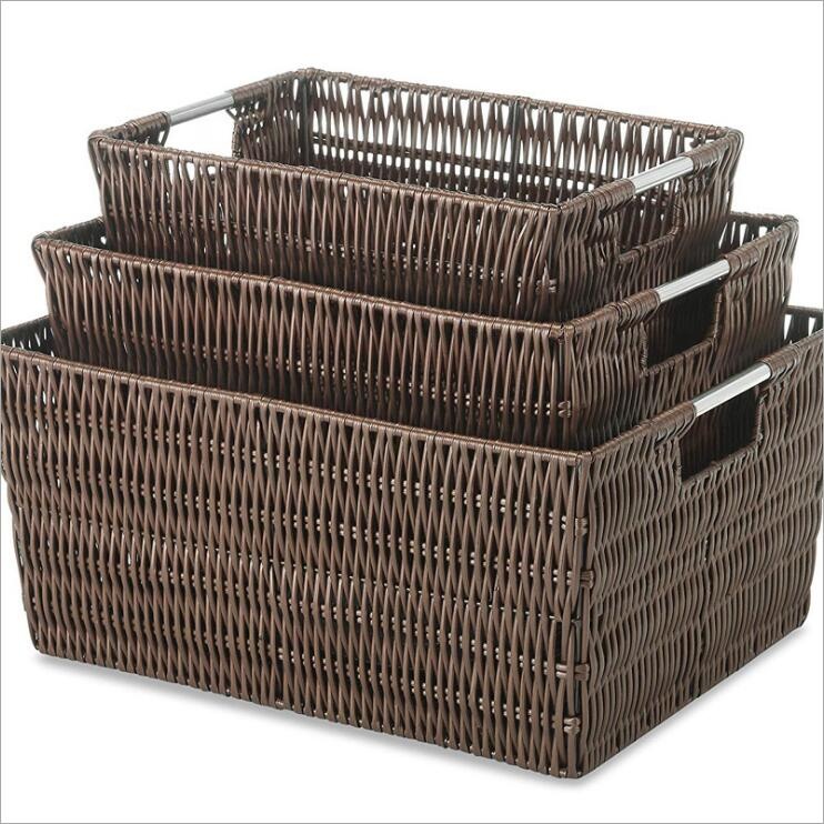 Plastic Storage Basket Storage containers with Built-In Stainless Steel Handles For Easy Transport