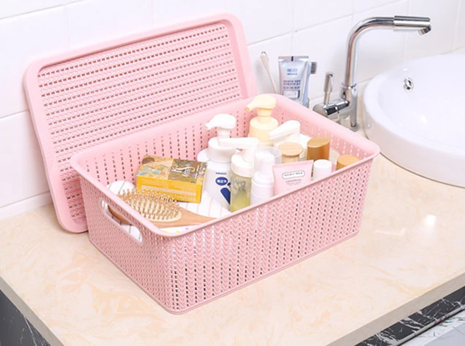 Hollow Storage Baskets for home Plastic Baskets With Lids A7018-2